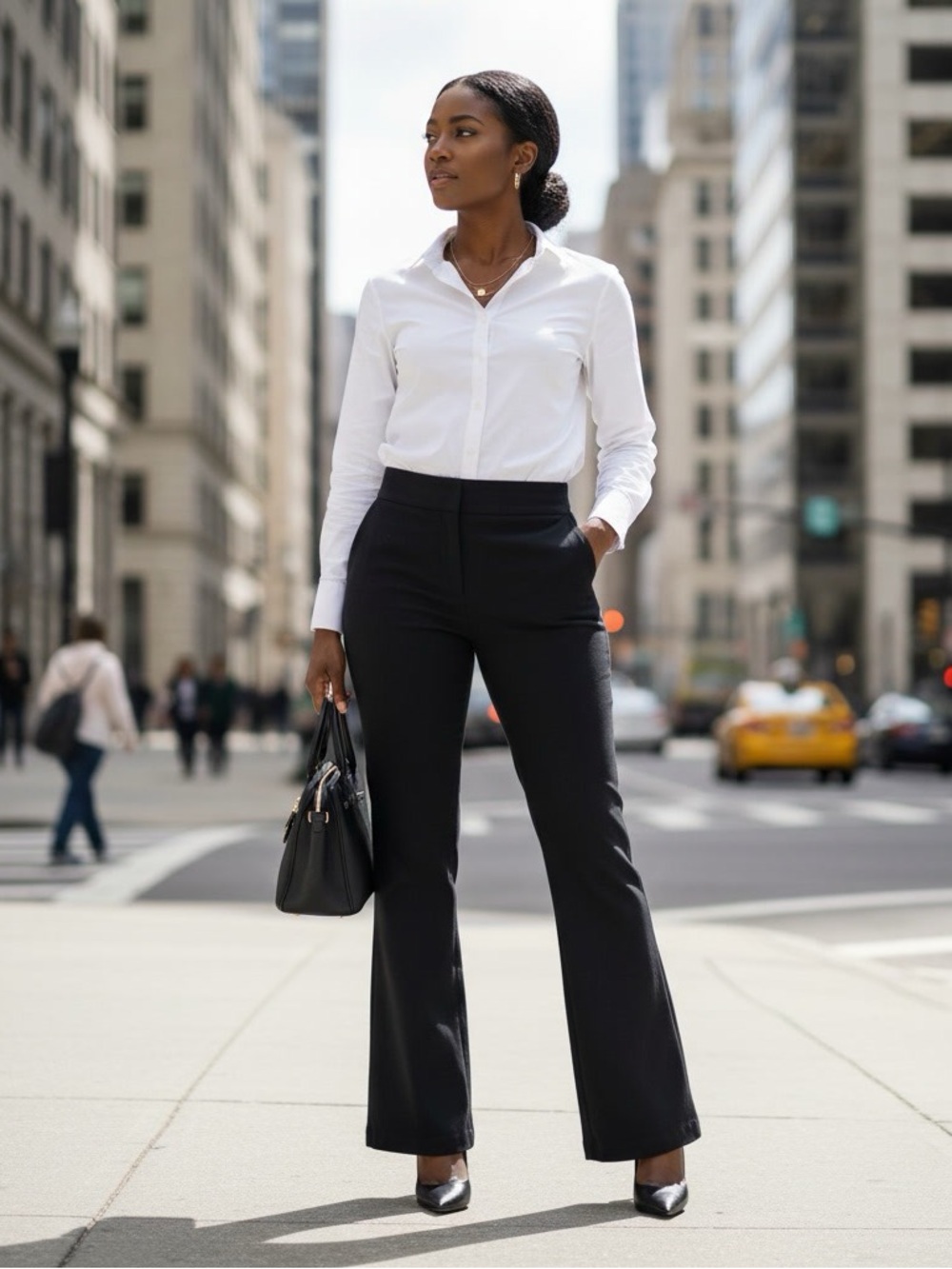 Bisou Bisou Black Mid Rise Flare Leg Dress Pants